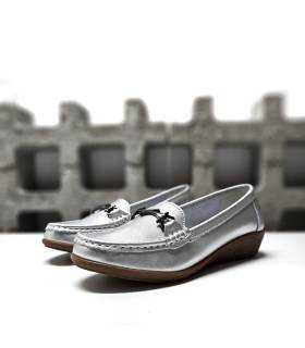 mocasínes mujer plateado piel cuña cómoda Vicmart primavera