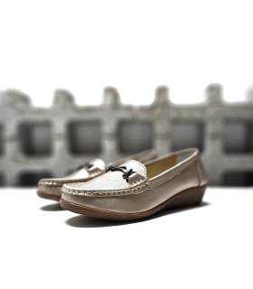 mocasín mujer dorado cuña piel primavera Vicmart