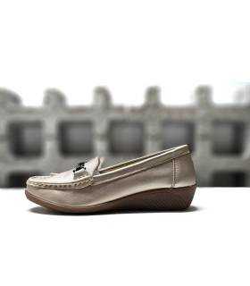 zapato mujer dorado mocasín cuña Vicmart piel España