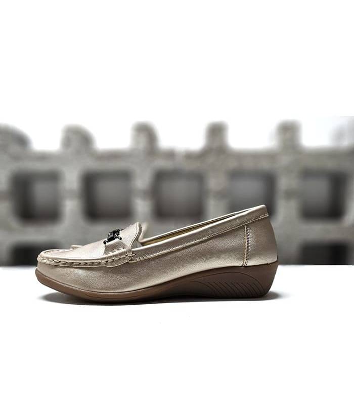 zapato mujer dorado mocasín cuña Vicmart piel España