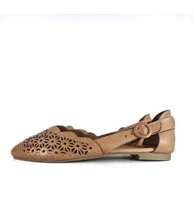 sandalias piel troquelada mujer marrón puntera cerrada