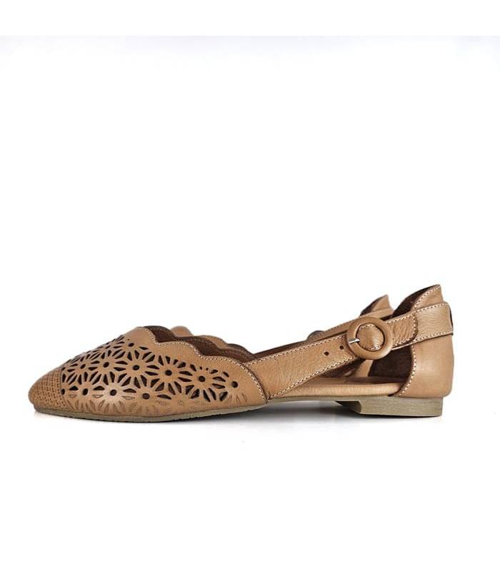 sandalias piel troquelada mujer marrón puntera cerrada