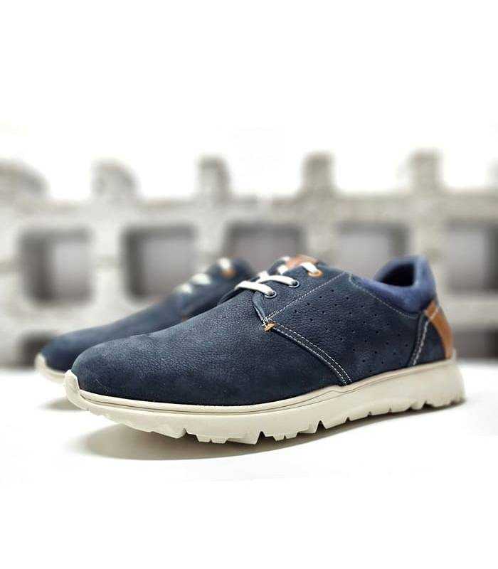 Zapatos hombre piel azul Zen medio perfil