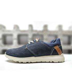 Zapato cordones piel azul Zen perfil lateral