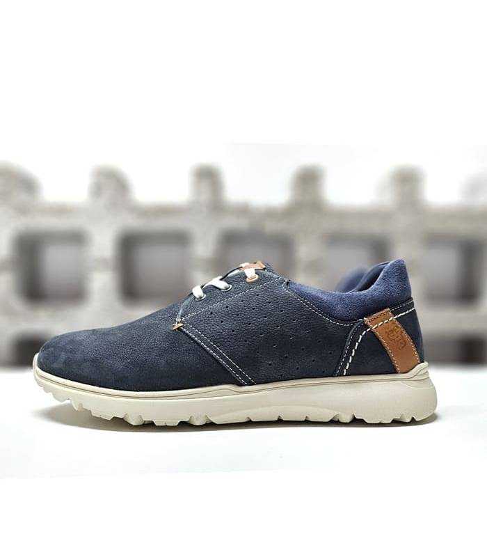 Zapato cordones piel azul Zen perfil lateral