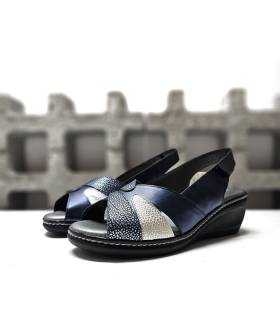 Sandalias piel mujer Doctor Cutillas azul vista medio perfil
