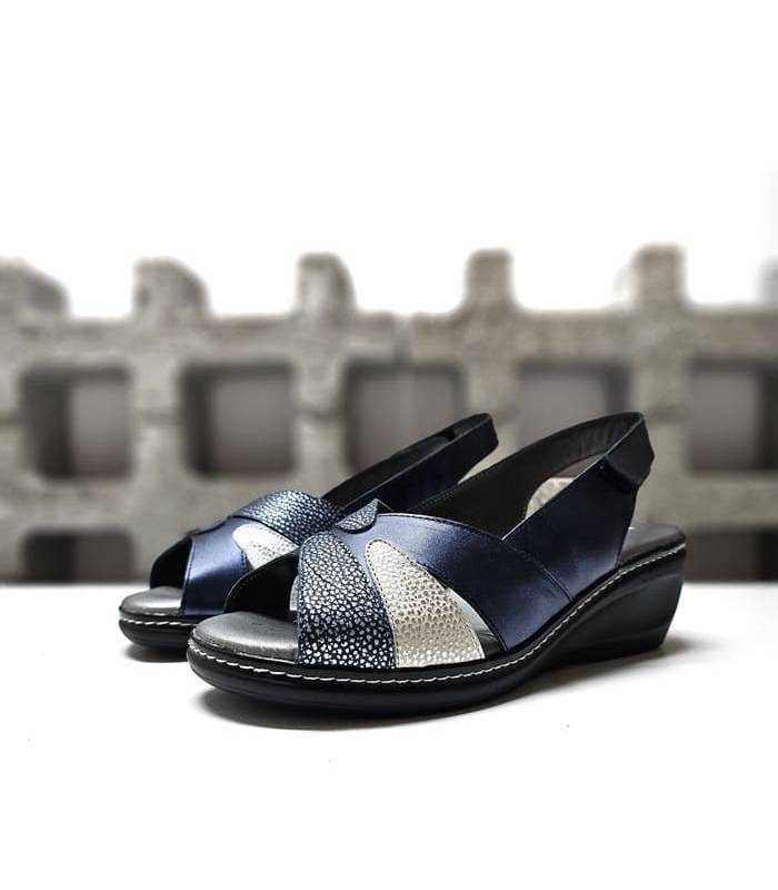 Sandalias piel mujer Doctor Cutillas azul vista medio perfil