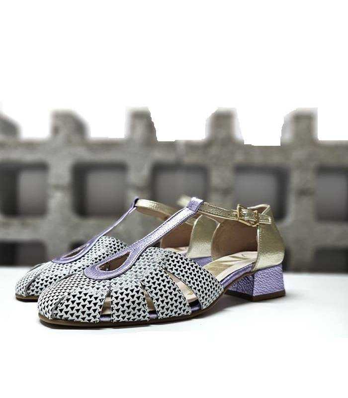 Zapatos elegantes mujer Nival Marin con puntera redondeada y diseño geométric