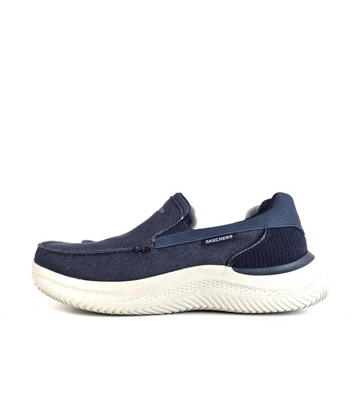 Zapato mocasín azul hombre Skechers Hasting Fielden verano cómodo