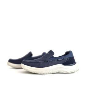 Vista de los dos perfiles del zapato de verano azul de Skechers