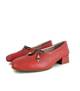 Zapato rojo anaranjado mujer Lulu de Nival con detalle de lazo y puntera redondeada