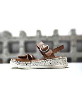 Sandalias plataforma piel marrón Vicmart vista lateral