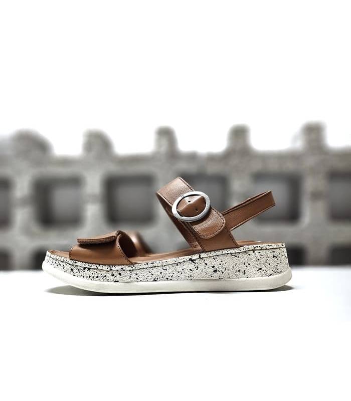 Sandalias plataforma piel marrón Vicmart vista lateral