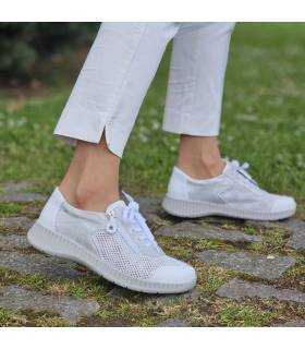 Zapato cordones Joe mujer rejilla blanco Suave puesto