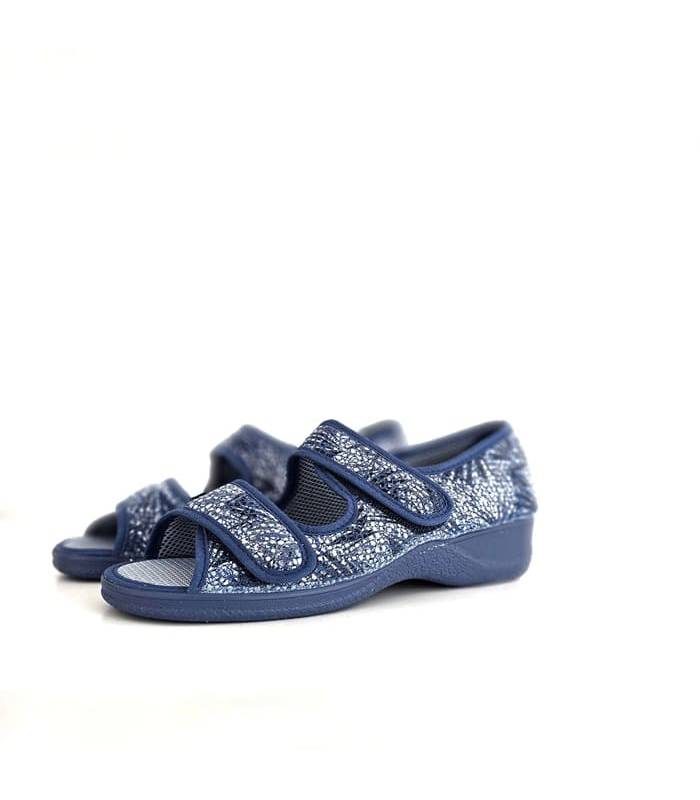 Zapatilla azul mujer con cuña y triple velcro de Doctor Cutillas