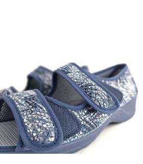 Detalle tejido elástico azul estampado zapatillas mujer Cutillas