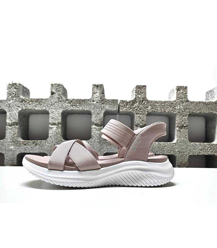 Foto de medio perfil sandalia mujer rosa Skechers Slip-ins Never Better.
