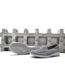 mocasín alpargata gris mujer vista suela antideslizante