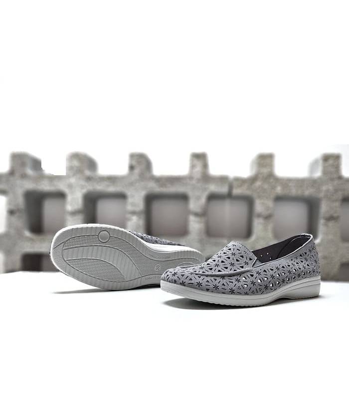 mocasín alpargata gris mujer vista suela antideslizante