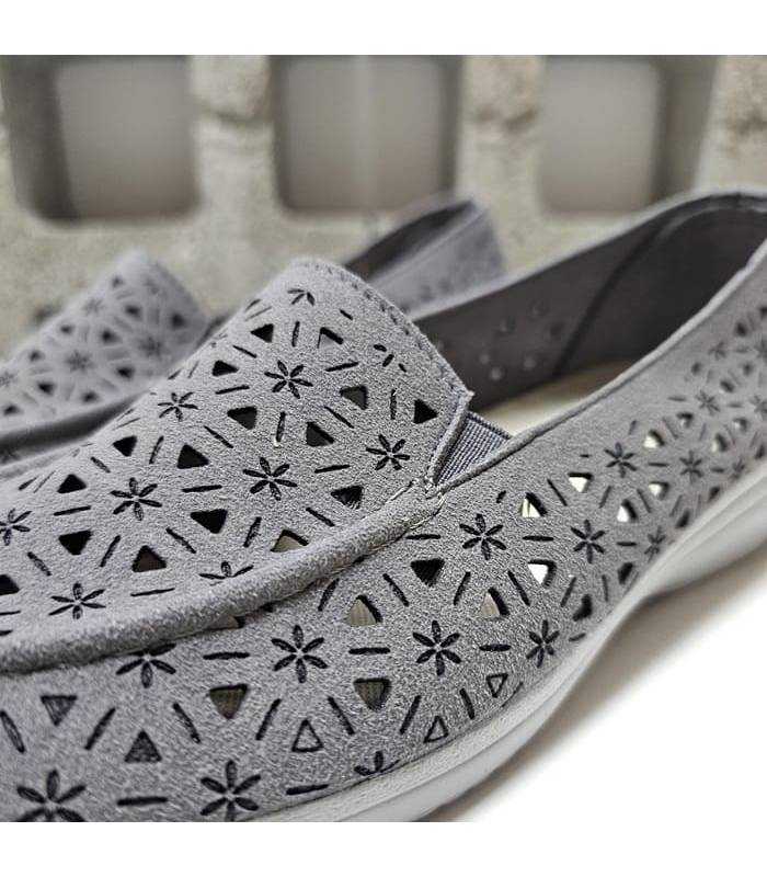 mocasín alpargata mujer calado gris detalle tejido