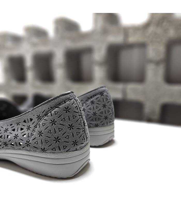 mocasín alpargata gris mujer vista talón