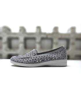mocasín alpargata gris mujer cuña baja de perfil