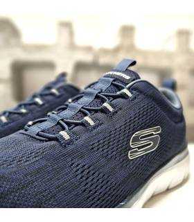 detalle cordones elásticos zapatilla slip on Skechers azul