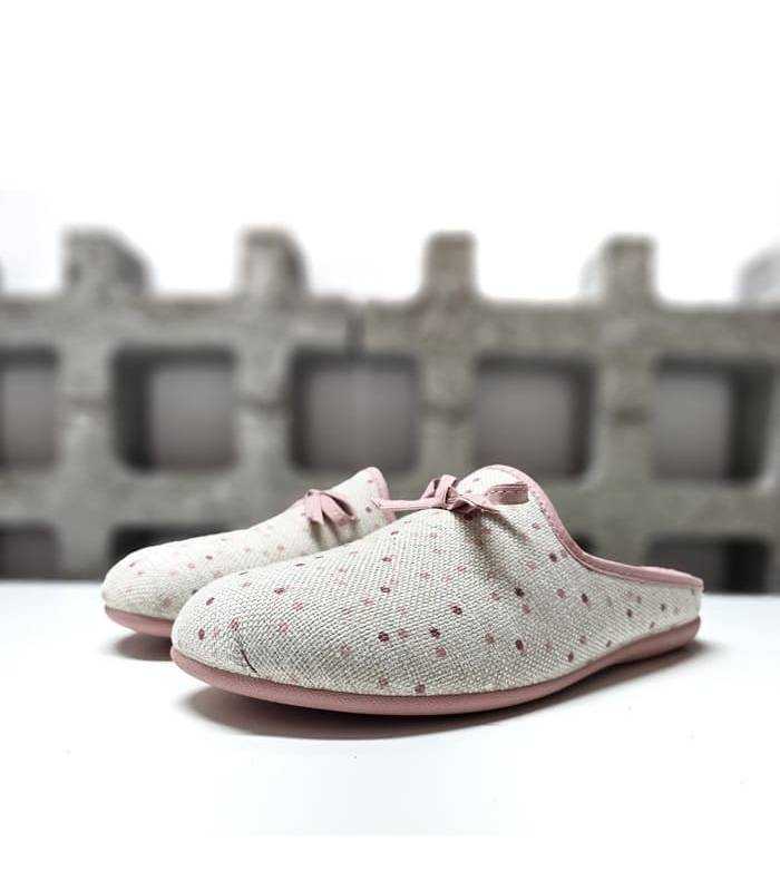 Zapatillas casa mujer Cabrera con lacito vista perfil
