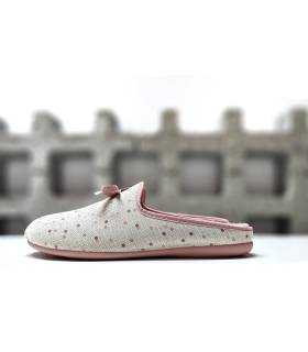 Zapatilla casa mujer lunares rosa Cabrera vista lateral