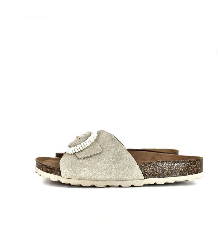 Sandalia bio mujer beige Autenti perfil lateral