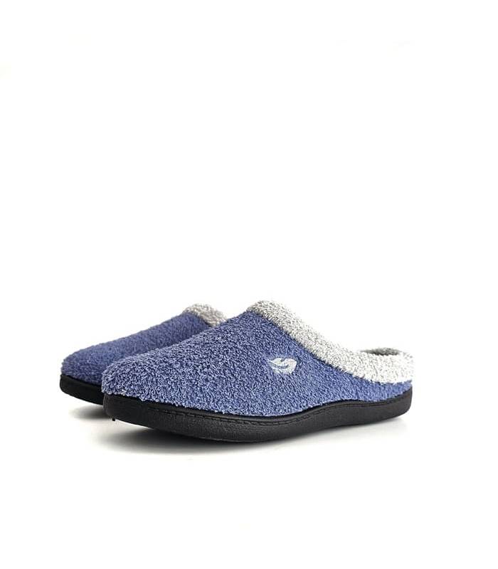Zapatilla casa mujer descalza Plumaflex rizo vista lateral perfil verano color azul