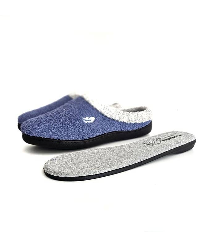Zapatilla casa mujer descalza Plumaflex rizo con plantilla extraíble PLUMAflex memory foam verano color azul