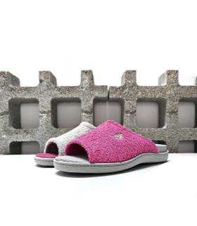 Zapatillas casa mujer descalzas Plumaflex rizo gris y fucsia juntas