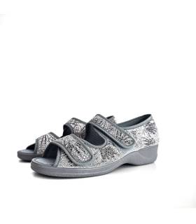Zapatilla azul mujer con cuña y triple velcro de Doctor Cutillas en color gris