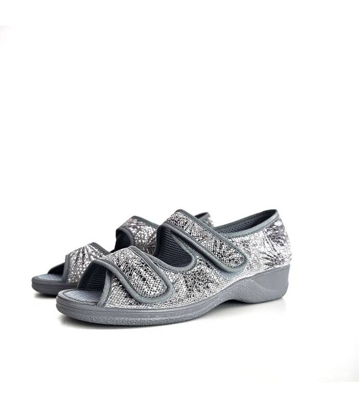 Zapatilla azul mujer con cuña y triple velcro de Doctor Cutillas en color gris