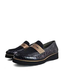 zapatos mocasín mujer Noelia Nival negro piel coco