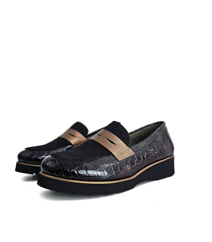 zapatos mocasín mujer Noelia Nival negro piel coco