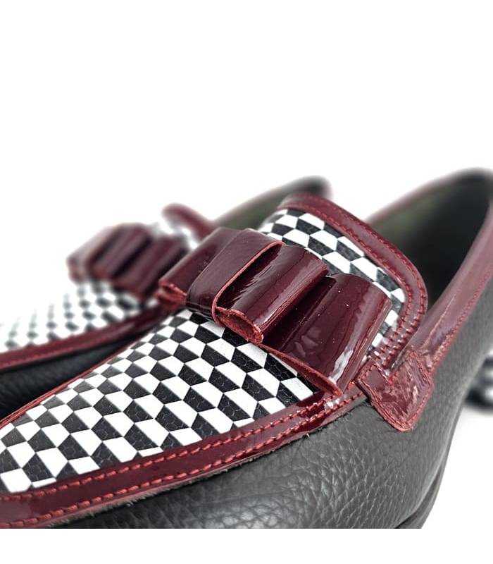 Mocasines de piel mujer Jessica Nival combinación negro burdeos