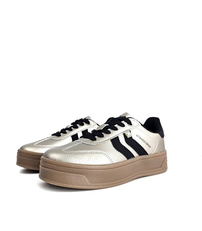 Zapatillas deportivas XTI para mujer en beige nacarado con plataforma, vista lateral.