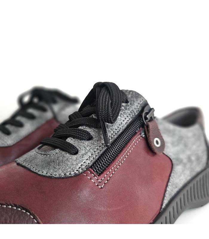 detalle lateral zapato granate Suave by Leyland con cremallera