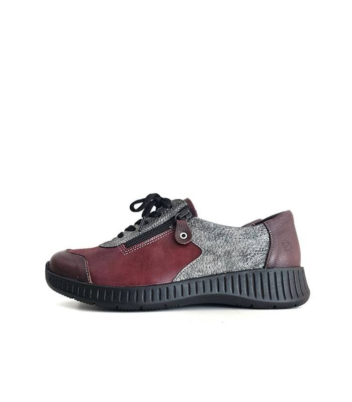 combinación de piel gris y burdeos en zapatos Suave mujer