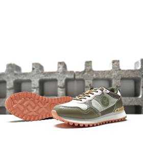 zapatillas deportivas casual mujer XTI verdes con cordones elásticos, vista suela y perfil