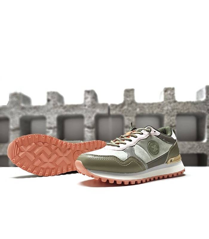 zapatillas deportivas casual mujer XTI verdes con cordones elásticos, vista suela y perfil