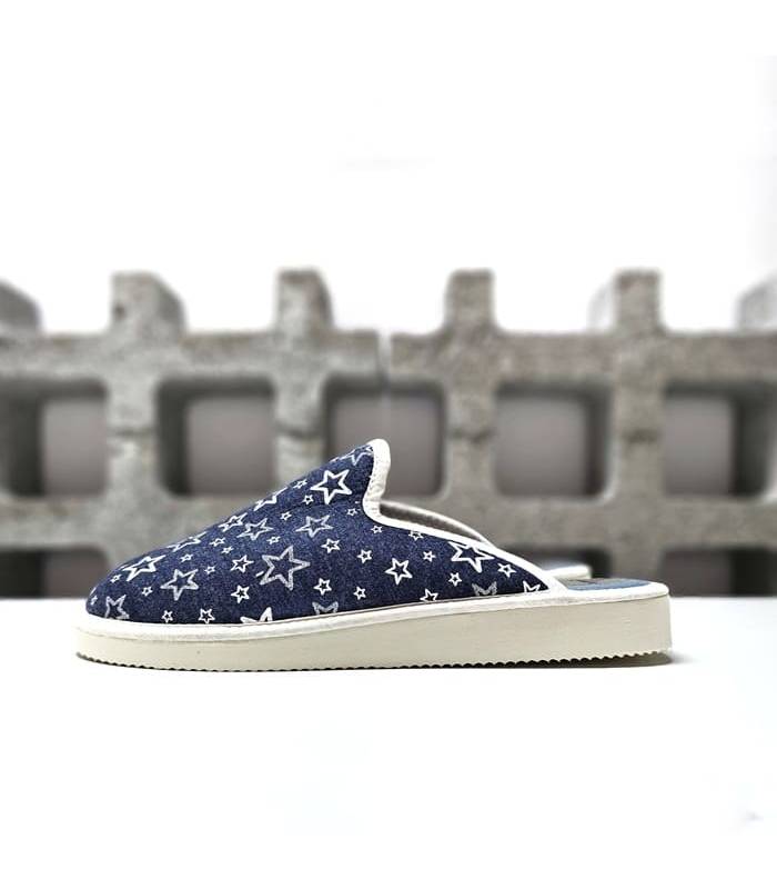 zapatillas casa mujer descalzas estrellas azul Pelusin perfil
