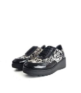 zapatos mujer Dama Nival piel charol negro animal print medio perfil