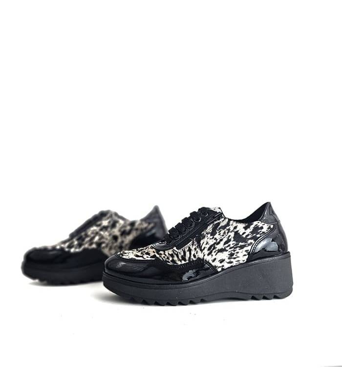 zapatos mujer Dama Nival piel charol animal print, vista de los dos perfiles