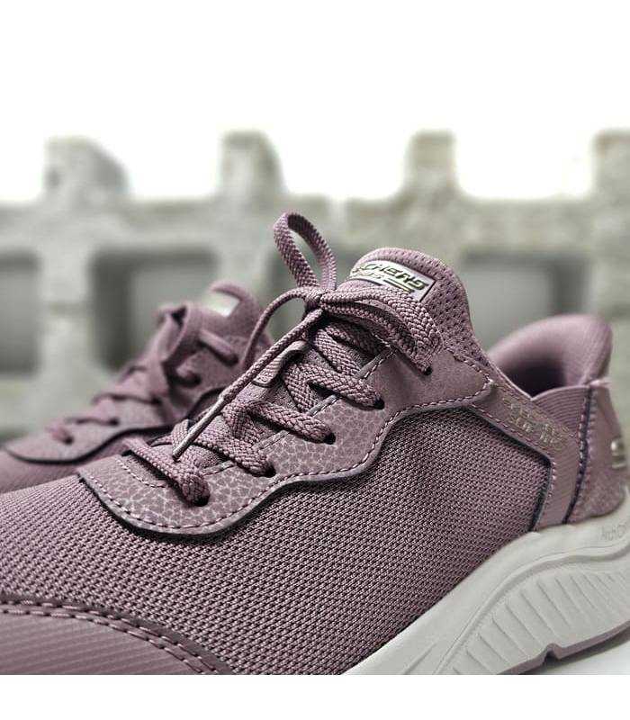 Detalle tejido malla cordones Skechers BOBS mujer lilas