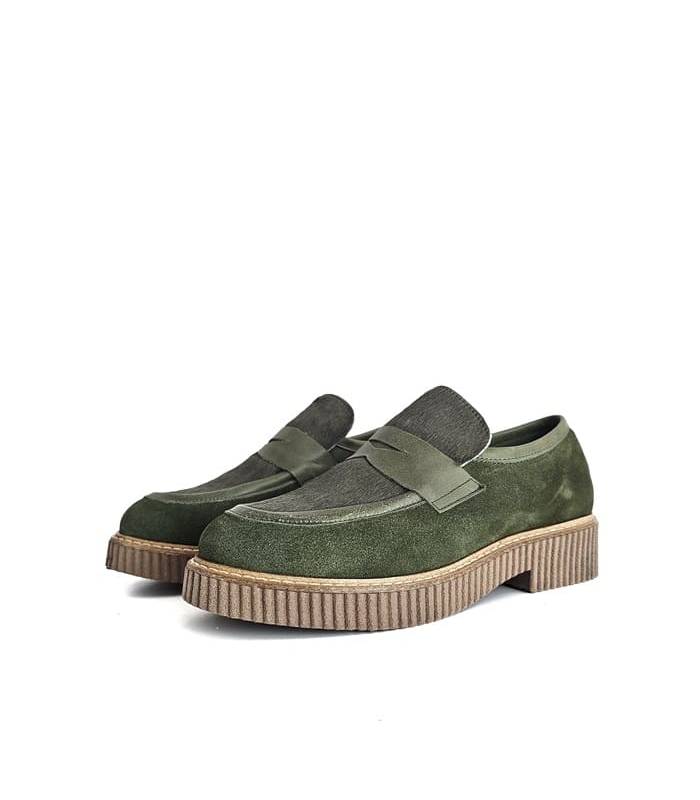 Zapato mocasín verde mujer suela track Nival