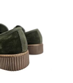 Trasera mocasín mujer verde plataforma marrón