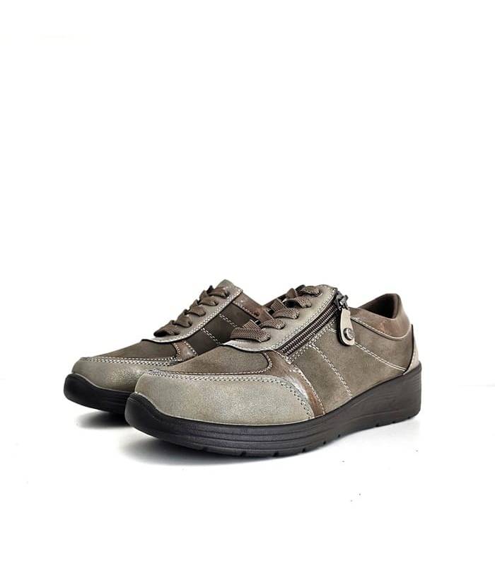 Zapatos deportivos taupe mujer MySoft puestos con cordones y cremallera